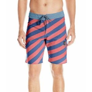 Volcom - Blue and Red Diagonal Stripe Board Shorts